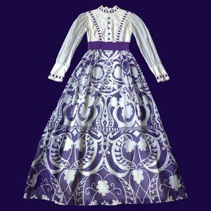 Vintage 60s 70s Purple & White Psychedelic High Neck Maxi Dress